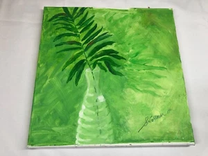 Vintage Original Oil on Canvas Signed Stellen P. Wollmar 12" x 12" Green Flowers - Picture 1 of 12