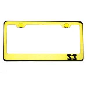 Gold Chrome License Plate Frame S3 Laser Engraved Metal Screw Cap - Picture 1 of 8