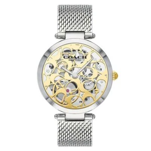 Coach Park Carnation Silber und Gold Mesh Damen Skelett Uhr 14503596 Neu - Bild 1 von 4