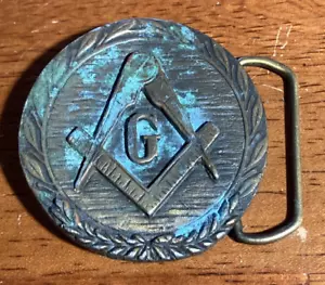 Vintage Free Mason Belt Buckle Masonic Compass #998 2.5" round - Picture 1 of 5