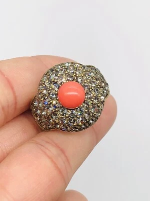 Vtg Signed HEIDI DAUS Faux Orang Coral Glass Rhinestones Statement Ring Size 8 - Image 1 of 4