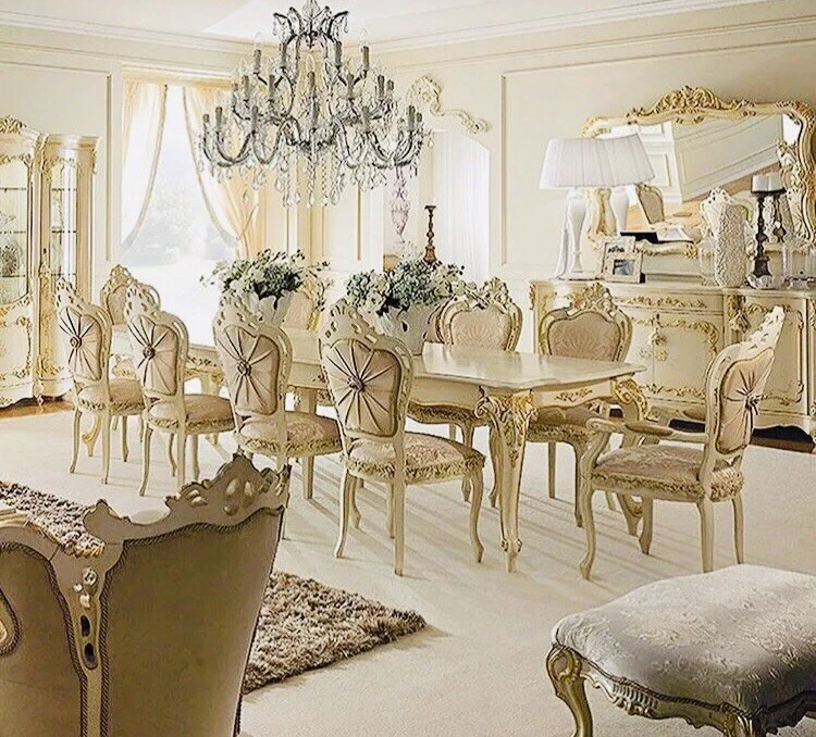 French Style Rococo Dining Table 8x Chairs - Image 1 of 1