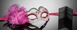 kleine original venezianische Maske Augenmaske mit Federn Karneval Maskenball - Bild 1 von 1