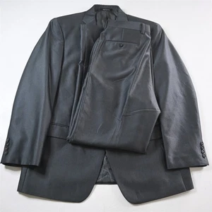 Calvin Klein 42R 34x32 Silver Gray Herringbone Mens Jacket Pants Suit - Picture 1 of 12