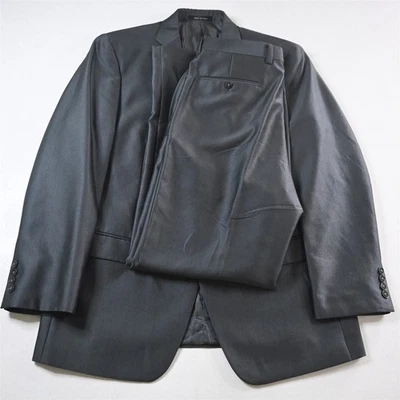 Calvin Klein 42R 34x32 Silver Gray Herringbone Mens Jacket Pants Suit - Image 1 of 4