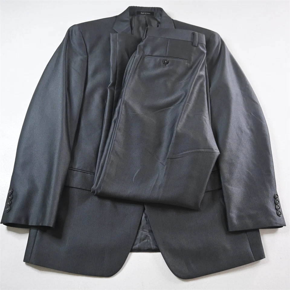 Calvin Klein 42R 34x32 银色灰色人字形男式夹克外套 — 第 1/4 张图片