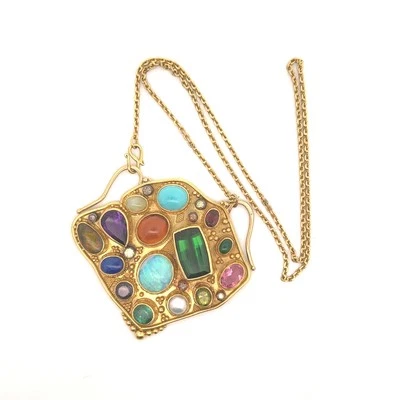 Collar Colgante Luna Felix Piedras Preciosas Multicolores Oro Amarillo 22k Foto 1 de 4