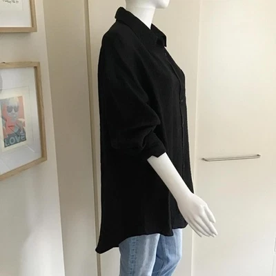 Anine Bing Black Oversized Medium Cheesecloth-Style Fabric Button Up Shirt/XS-L - Image 1 of 4