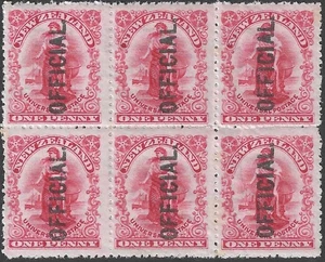 NEW ZEALAND 1907 1d ROYAL OFFICIAL block of 4, UM/mint hinged. SG O60c. Cat.£480 - Picture 1 of 2