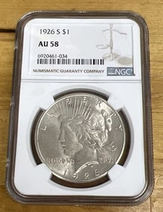 1926 S Peace Silver Dollar NGC AU-58 $1 Coin - Picture 1 of 6