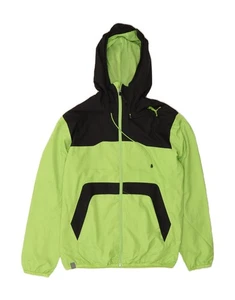 PUMA Mens Hooded Rain Jacket UK 38 Medium Green Colourblock Polyester KX03 - Picture 1 of 3