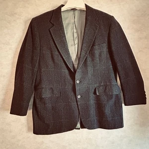 Stafford Mens 44R Plaid Wool Blend Blazer Jacket Tailored in USA Dark Gray - Picture 1 of 12