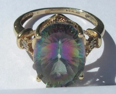 PRETTY! 10k Solid Yellow Gold Diamond Mystic Topaz Style Ring Size 6  (A6) - Image 1 of 4