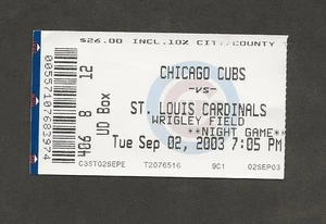 Talón de boleto Chicago Cubs vs ST LOUIS CARDINALS 2/09/2003 SAMMY SOSA HR # 531 - Imagen 1 de 2