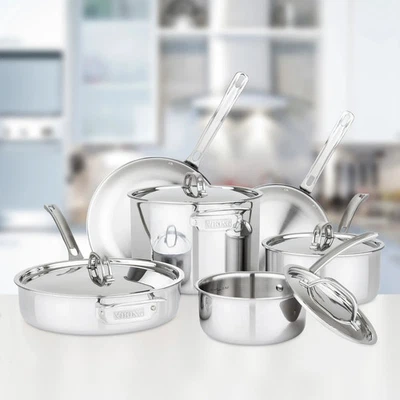 Viking 10-Piece 3-Ply Clad Stainless Steel Cookware Set with Metal Lids - Image 1 of 4