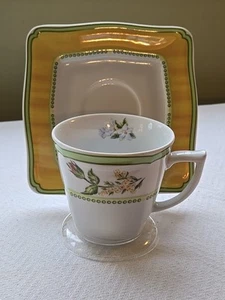 Vintage Galeria Home Teacup/Plate Set Green Yellow Floral Collectible - Picture 1 of 7
