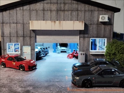 1/64 Diorama Diecast Garage Model LED Japanese Parking Lot Scene Display Case US - Image 1 of 4