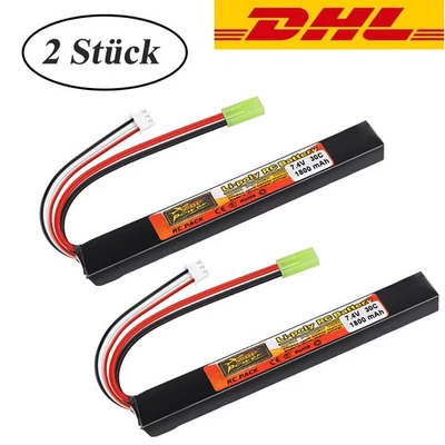 2 x 7,4V 1800mAh 30C Airsoft LiPo Akku Wiederaufladbarer Mini Tamiya Stecker - Bild 1 von 4