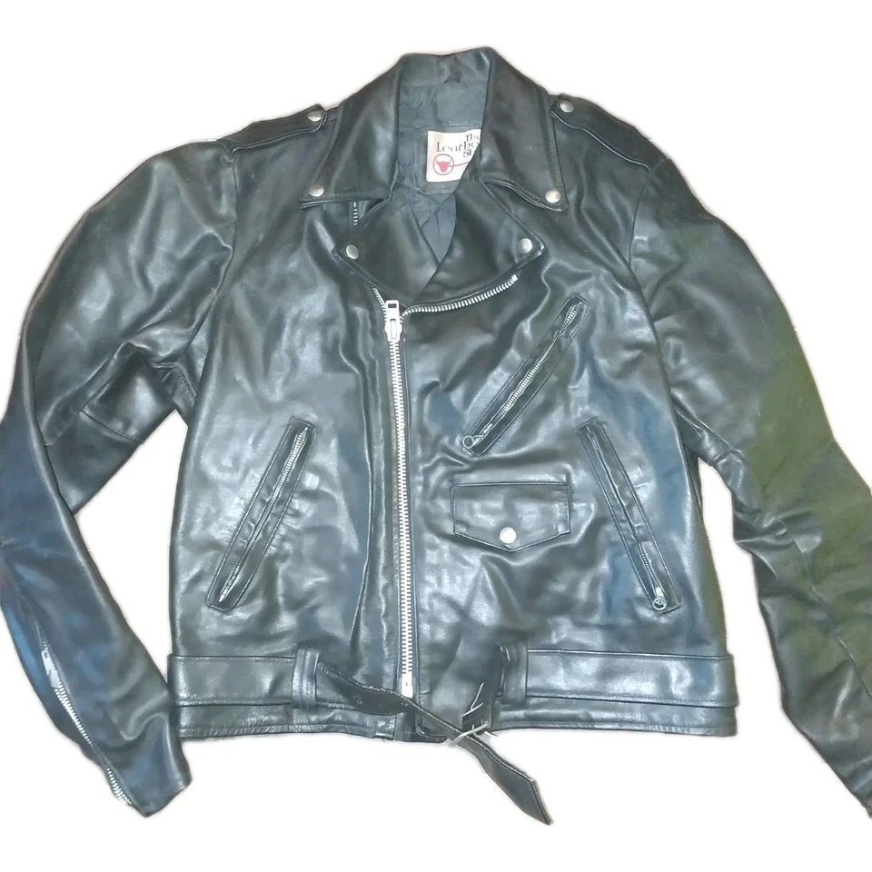 Chaqueta de Motocicleta De Colección Años 70 Sears The Leather Shop Estilo Marlon Brando Negra Hombres M Foto 1 de 4