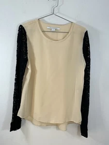 Blusa de encaje Diane Von Furstenberg talla 8 negra seda sésamo Louisa - Imagen 1 de 5