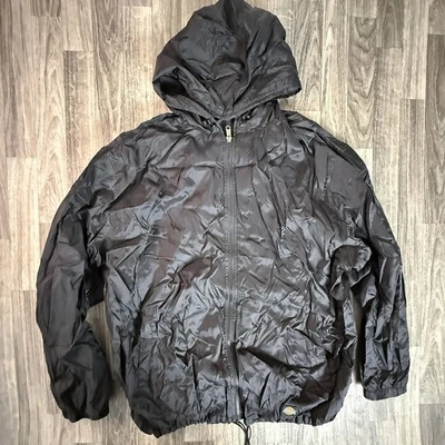 男式 2XL Dickies 抓绒衬里尼龙连帽夹克黑色全拉链工作服 — 第 1/4 张图片