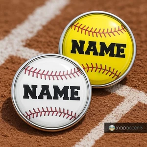 Personalized Baseball Softball Snap Jewelry Ginger Charm 18MM Sports Ball Button - Picture 1 of 11