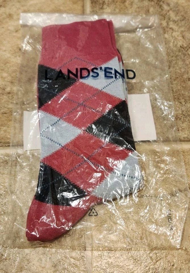 Lands End 正装袜男式全新,1 双 SKU 4897717 丰富 Fuchsi Argyle 颜色 — 第 1/4 张图片