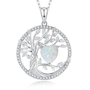 Tree of Life Necklaces 925 Sterling Silver October Birthstone Opal Necklace H... - Picture 1 of 6