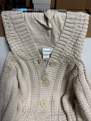 Chadwick's Cable Knit Sweater, Hooded, Size L, Cream Beige Color Foto 1 de 4