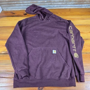 Men's Carhartt Loose Fit Logo Sleeve Graphic Hoodie Sweatshirt Sz M Maroon - Picture 1 of 13