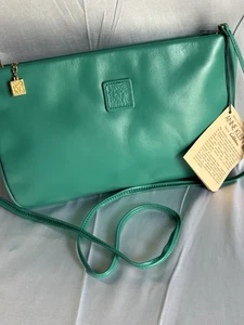 Borsa ANNE KLEIN By Calderon pelle verde acqua tracolla pochette vintage nuova con etichetta - Foto 1 di 13
