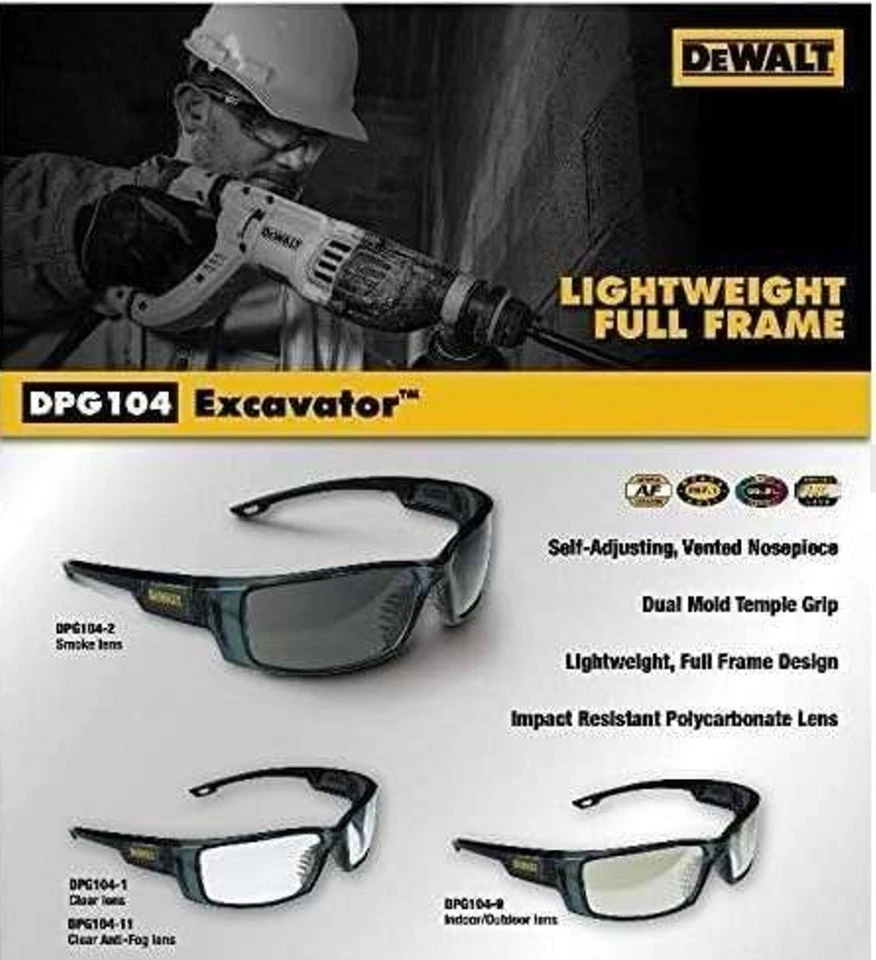 Защитное стекло для экскаватора DeWalt (1 пара) DPG104-1D - черная рамка - прозрачные линзы - Изображение 1 из 1