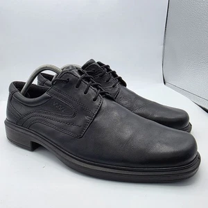 ECCO Helsinki Mens Size 9.5 Black Plain Toe Dress Shoes Oxford Work Wear Casual - Picture 1 of 13