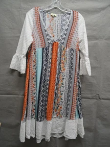 Kori America Kleid Damen klein Boho Patchwork Blumen Glockenärmel Tunika - Bild 1 von 8