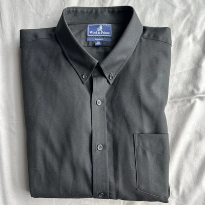 Wool&Prince Button Down 100% Wool Shirt No Iron Black Regular Fit 2XL - Imagem 1 de 4