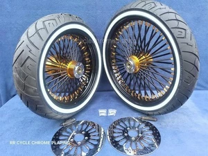 DNA Mammoth 52 Black Spoke Gold Wheels 2 Rotor Tire Harley 09-24 Street Glide - Picture 1 of 9