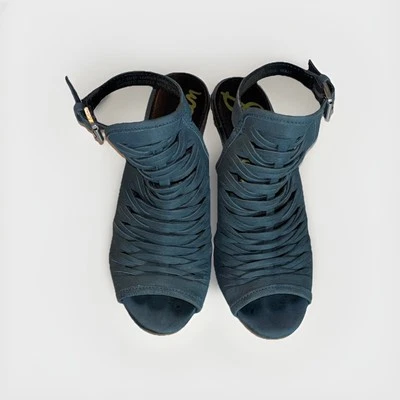 Sandalia botín para mujer Sam Edelman Holly talla 7 cuero azul cerúleo tacón bloque Foto 1 de 4