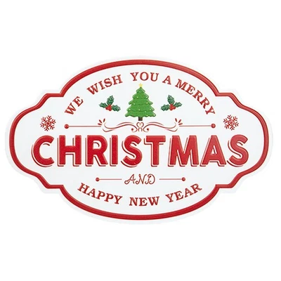 Christmas Metal Sign Hanging Decoration Red And White - Tree And Holly - Image 1 of 2