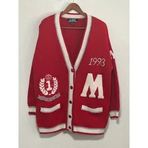Vintage 1993 SK Wear Letterman Cardigan Pullover L rot M Varsity University Athletic - Bild 1 von 16