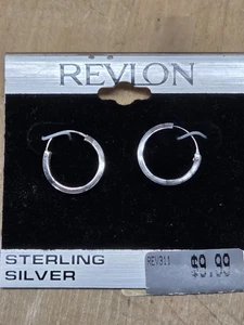 Vintage 80er Jahre kleine Sterling Silber Creolen Ohrringe Revlon NOS  - Bild 1 von 4