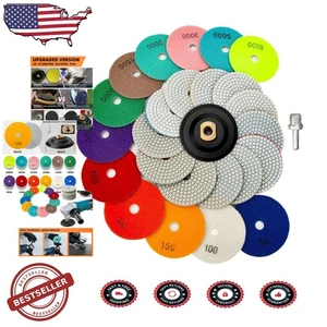 4" Diamond Polishing Pads 12PCS 50-8000 Grit Wet Dry Stone Polisher - Picture 1 of 10