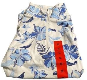 Izod Performance Women's Tank Top Size M White Blue Floral Sleeveless Zip NWT - Picture 1 of 3