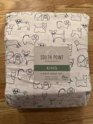 Juego de sábanas South Point King 6 piezas boceto de perro microfibra blanca Foto 1 de 4