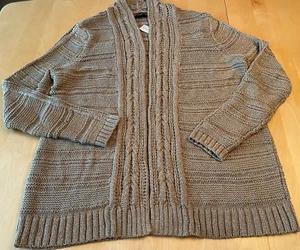 Neu mit Etikett Ann Taylor DAMEN-CARDIGAN PULLOVER GOLDFADEN ZOPFMUSTER GRÖSSE XL - Bild 1 von 7