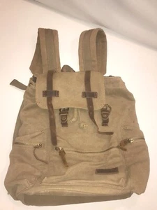 AUKMONT Canvas Lederbesatz Rucksack Khaki Baumwolle Rucksack Handgepäck - Bild 1 von 14