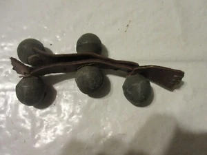 Band Of 5 Antique Brass Sleigh Bells On Leather *As Is* - Picture 1 of 17
