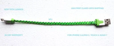 SHORT 8" Flat Braided USB Charger data Cable power for iPhone X 8 7 6 Plus 5s 5c - Image 1 of 3