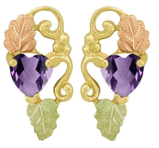 Pendientes de oro 10K Black Hills con corazón color amatista circonita cúbica Foto 1 de 1