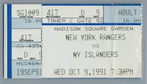 Mark Messier NHL goal #393&394 Ticket Stub 10-9-1991 Rangers Islanders Tie Domi - Picture 1 of 3