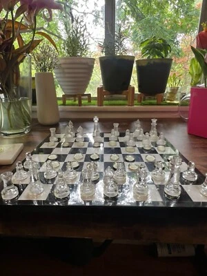 Excalib Classic Glass Chess Set with Elegant Frosted Glass Pieces & Board - Image 1 of 2